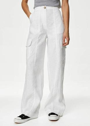 Белые льняные брюки-карго от marks &amp; spencer, 100% лен 3