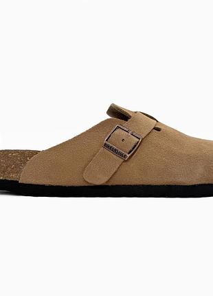 Бежевые шлепанцы унисекс birkenstock boston beige x биркеншток 43
