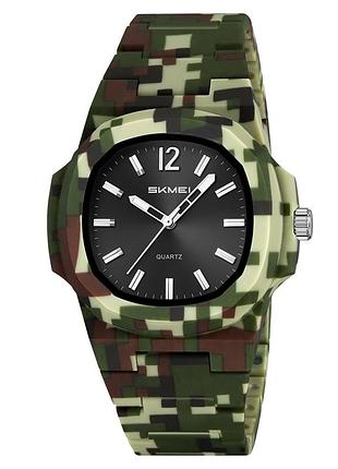 Чоловічий годинник skmei camo green 5 atm кварцовий класичний стильний стрілковий з люмінесцентним циферблатом
