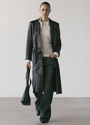 Новое премиум черное кожаное пальто massimo dutti 100% натуральная овечья кожа s 4772/632/800