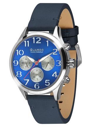 Guardo s01353-2 чоловічий годинник синій та білий циферблат шкіряний ремінець