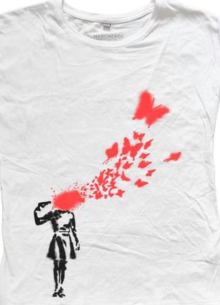 Белая хлопковая футболка с бабочками brandalised banksy merchcode с подвернутыми рукавами бела футболка арт граффиты бэнксы y2k grunge s xs 34 36