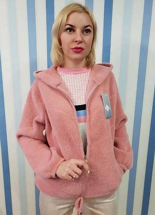 Жіноча тепла кофта альпака рожева
