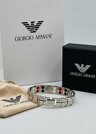 Чоловічий браслет на руку з нержавіючої сталі срібний giorgio armani модний стильний в фірмовій подарунковій упаковці бренд 20 см.