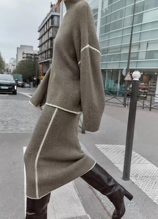 Теплый костюм с большим содержанием шерсти свитер+ юбка zara
