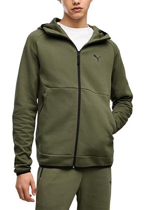Толстовка чоловіча puma tech slim elevated full-zip hoodie dk хакі