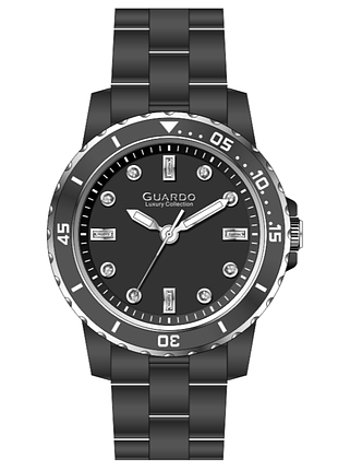 Guardo luxury s02433-6 жіночий годинник чорний циферблат керамічний браслет