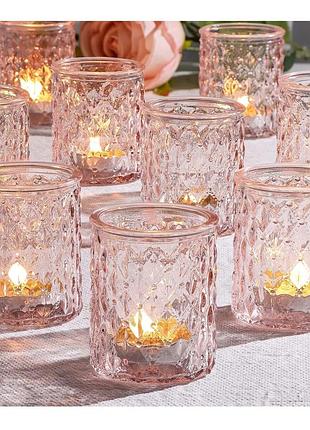12 шт. подсвечники для чайных свечей 6×4 см candle holder set стеклянные подсвечники с текстурным дизайном