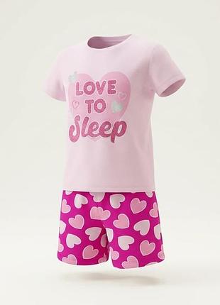 💖 новая летняя пижама с сердечками и глиттером sleep &amp; dream (7–8 лет, 122–128 см)