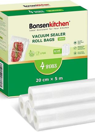 4 шт. вакуумные рулоны bonsenkitchen vb40 вакуумные пакеты в рулонах 4 рулона по 20 см × 5 м для вакууматора