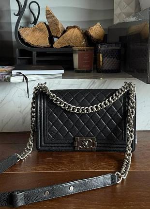 Chanel medium boy black/silver caviar rhw коробка магнит
