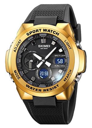 Чоловічий годинник skmei 2105gd gold водонепроникний 50м електронний механізм з будильником і секундоміром