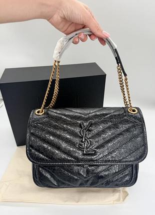 Сумка niki vintage leather in black / gold