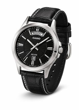 Часовой мужской casio mtp-1381l-1a кварцевые часы с черным кожаным ремешком и минеральным стеклом
