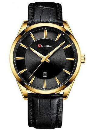 Чоловічий годинник curren 8365 black-gold водонепроникний кварцовий годинник з чорним ремінцем для чоловіків