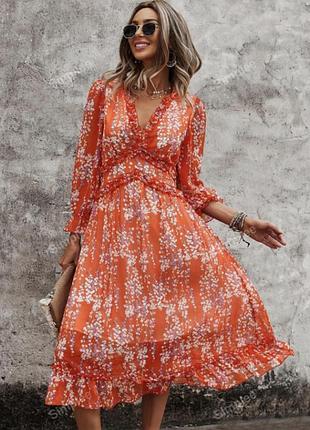 Шифонова червона міді сукня в квітковий принт shein eur 36 р
