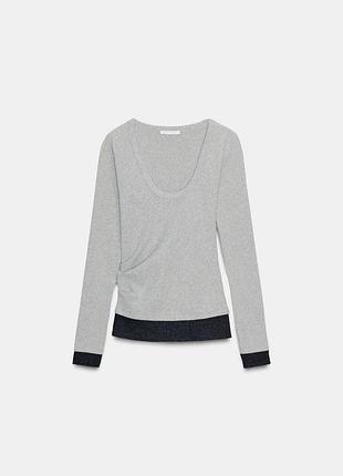 Лонгслів футболка з ефектом подвійного драпірування zara розмір с