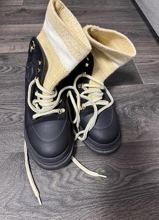 Черевики жіночі chanel knit sock combat/snow boots чорні