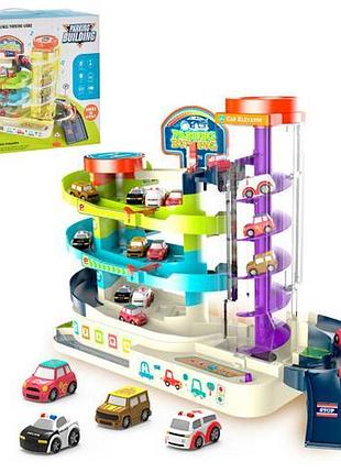 Гараж парковка toytoy т 103-77 а музыкальный с подъемником 3 этажа 4 машинки