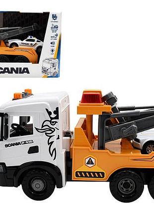 Машина 3004ks mid truck, машина евакуатор scania з машиною поліція, світло, звук technodrive