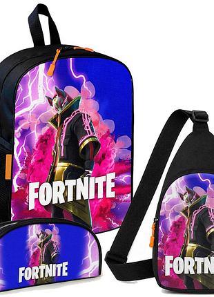 Набор fortnite 3 в 1: детский рюкзак + сумка-слинг + пенал, для мальчика и девочки 7–9 лет (6124)