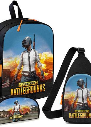 Набор pubg 3 в 1: детский рюкзак + сумка-слинг + пенал, для мальчика и девочки 7–9 лет (6097)