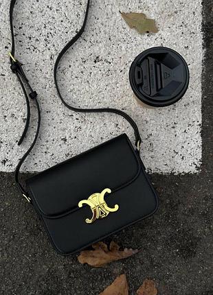 Celine teen triomphe bag black/gold in shiny calfskin (коробка оригінал)