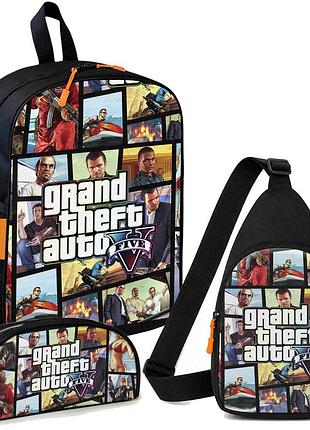Набір gta (grand theft auto) 3 в 1: дитячий рюкзак + сумка-слінг + пенал, для хлопчика та дівчинки 7–9 років (6081)