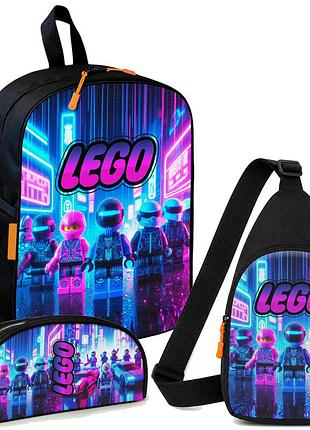 Набір lego 3 в 1: дитячий рюкзак + сумка-слінг + пенал, для хлопчика та дівчинки 7–9 років (6096)