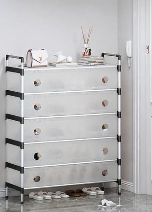 Металлическая полка для обуви на 5 ярусов / разборный напольный стеллаж для хранения обуви в прихожей / органайзер для обуви для