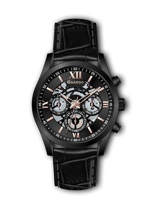 Guardo premium 012837-7 чоловічий годинник чорний циферблат шкіряний ремінець