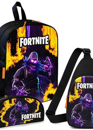 Набір fortnite 3 в 1: дитячий рюкзак + сумка-слінг + пенал, для хлопчика та дівчинки 7–9 років (6123)