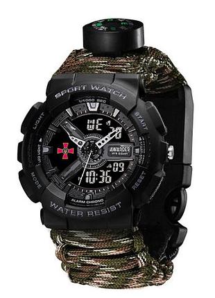 Годинник наручний awarder 005p зсу чорні паракордовий ремінець camo green+ коробка.
