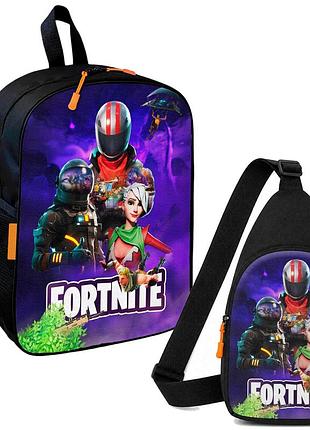 Набір fortnite 2 в 1: дитячий рюкзак + сумка-слінг , для хлопчика та дівчинки 7–9 років (6121)