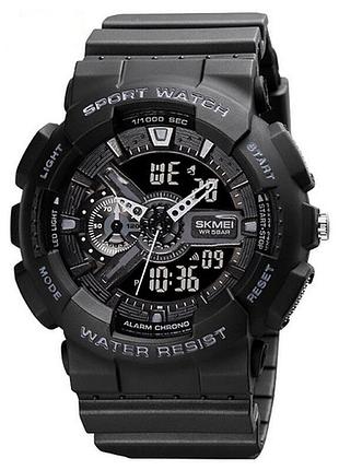 Ч men's watch skmei 1688 all black спортивные водонепроницаемые часы с будильником и хронографом