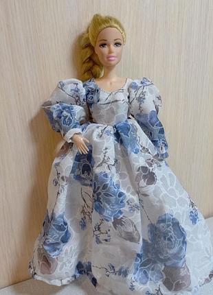 Одяг для ляльки дівчинка barbie сукня невагома біла з синім