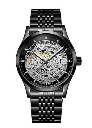 Часы skrox 7049 black механические с автоподзаводом для мужчин из нержавеющей стали классические черные