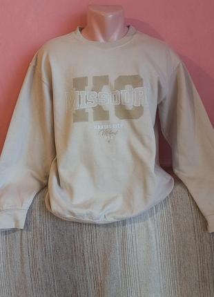 Бежевый винтажный свитшот boohoo «kansas city» (оверсайз, размер l/xl)