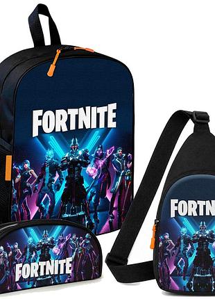 Набор fortnite 3 в 1: детский рюкзак + сумка-слинг + пенал, для мальчика и девочки 7–9 лет (6122)