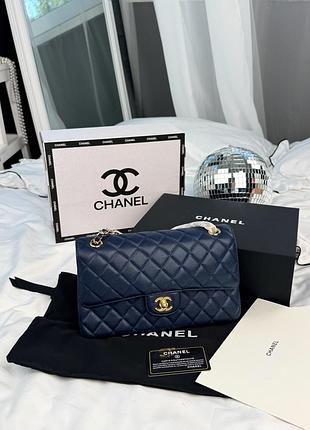 Сумка classic 25 flap caviar blue with gold hardware