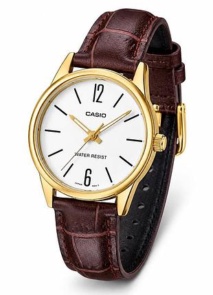 Жіночий годинник casio ltp-v005gl-7b золотистий корпус шкіряний ремінець для ділових і урочистих подій