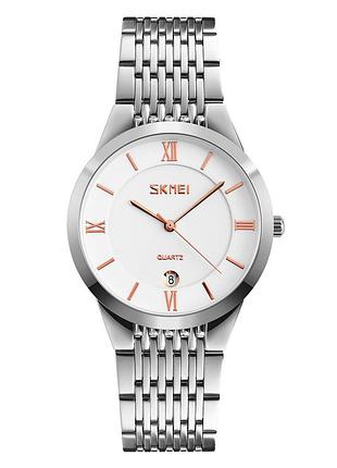 Женские часы skmei 9139 white-gold водонепроницаемые кварцевые с круглым циферблатом для повседневного ношения