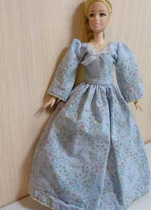 Одяг для ляльки barbie, сукня, блакитна з квітковим принтом