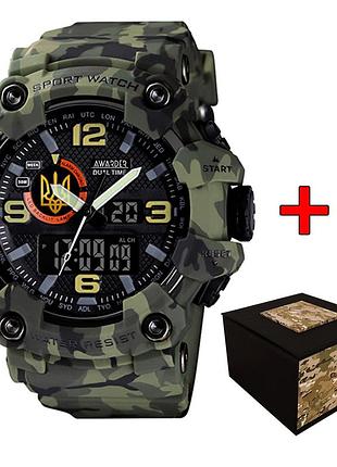 Годинник наручний awarder 002 тризуб золото army green тактичний спортивний чоловічий електронний з будильником (ціна за 1 шт.)