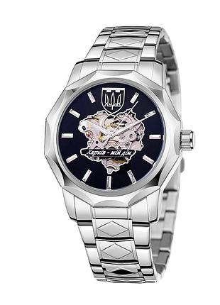 Классический мужской наручный часы awarder 024 silver-black механические с автоподзаводом 42 мм