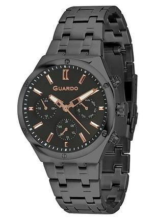 Мужские часы guardo premium 012781-8 чёрный корпус стальной браслет чёрный циферблат с датой