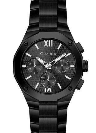Мужские часы guardo premium 012762-3 чёрный корпус стальной браслет чёрный циферблат с датой
