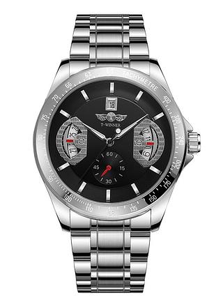 Чоловічий годинник winner 8267 silver-black механічний з автопідзаводом хронограф сріблястий чорний