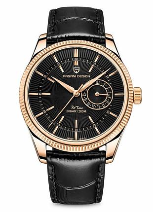 Чоловічий годинник pagani design pd-1689 gold-black кварцовий водонепроникний шкіряний ремінець класичний для чоловіків