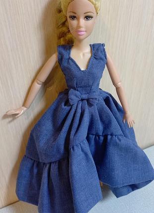 Одяг для ляльки дівчинки barbie, синє плаття